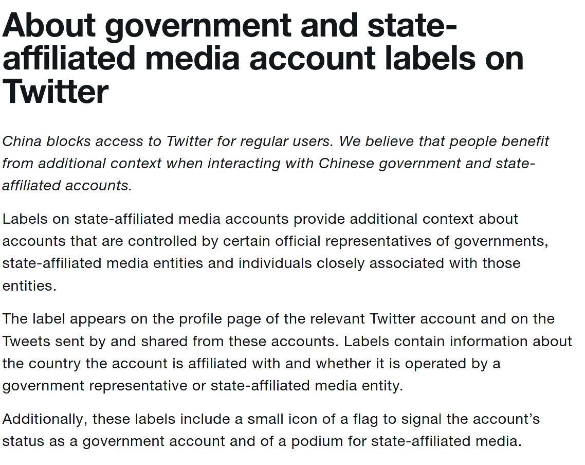 twitter state affliated policy, part 1, for China